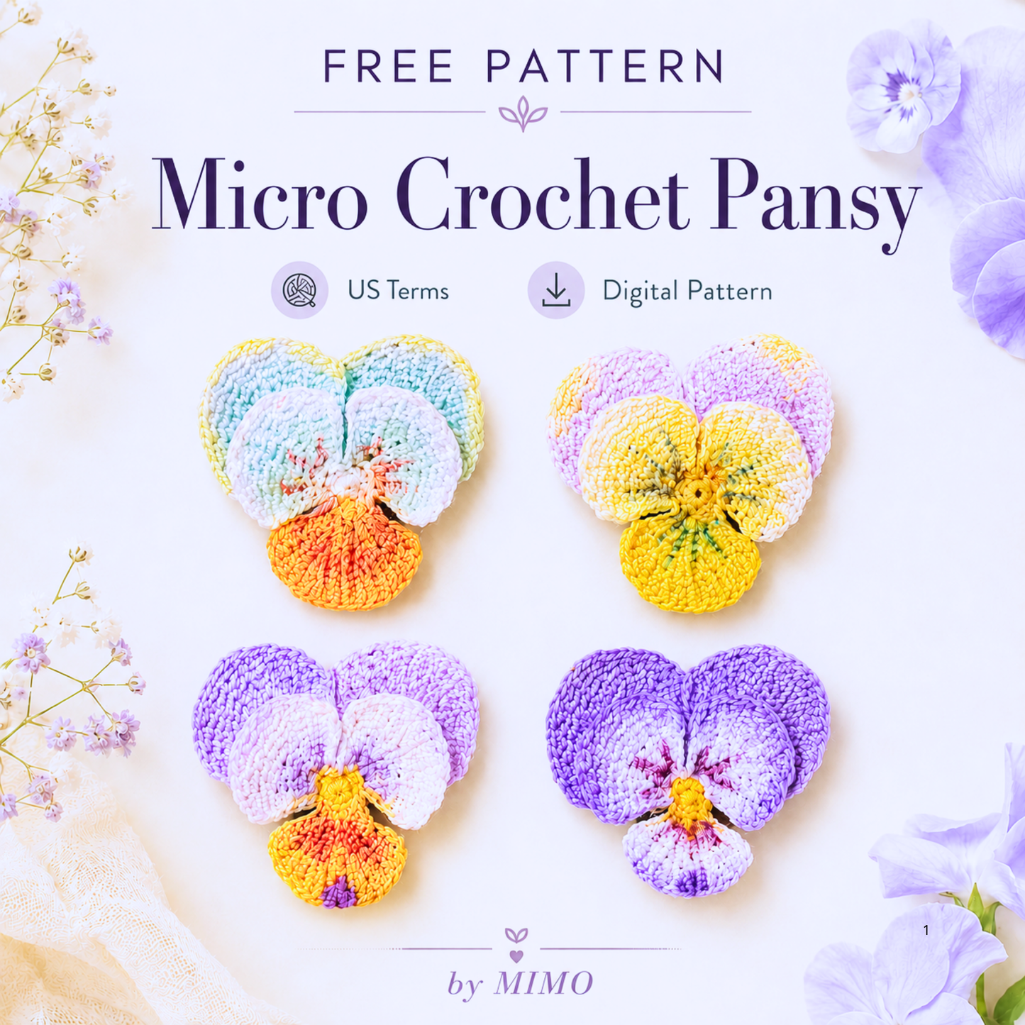 Free Micro Crochet Pansy Flower Pattern