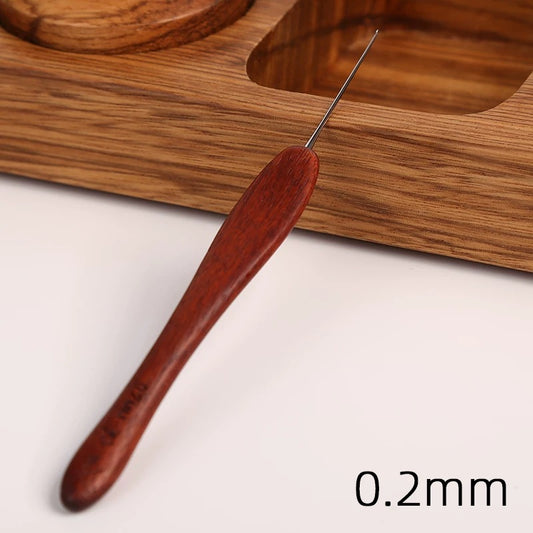 0.2 mm micro crochet hook with rosewood handle for detailed lace crocheting
