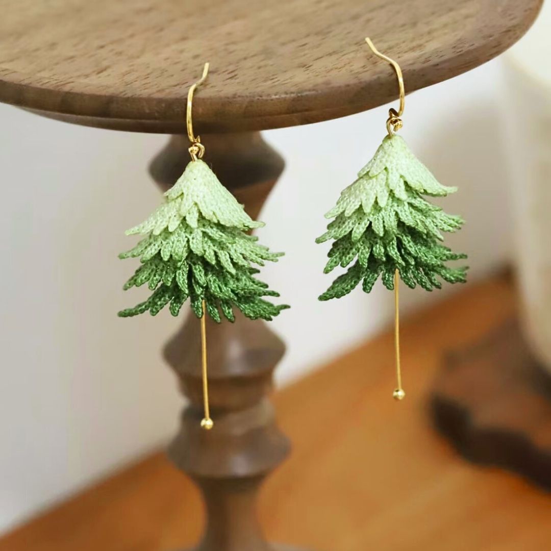 Crochet Christmas Tree Earrings – Handmade Holiday Jewelry