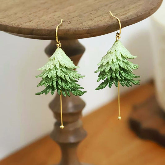 Crochet Christmas Tree Earrings – Handmade Holiday Jewelry