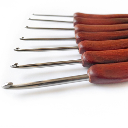 MIMO micro crochet hook set with fine steel tips and smooth wooden handles