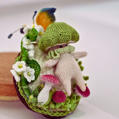 Crochet Mushroom Sprite Brooch