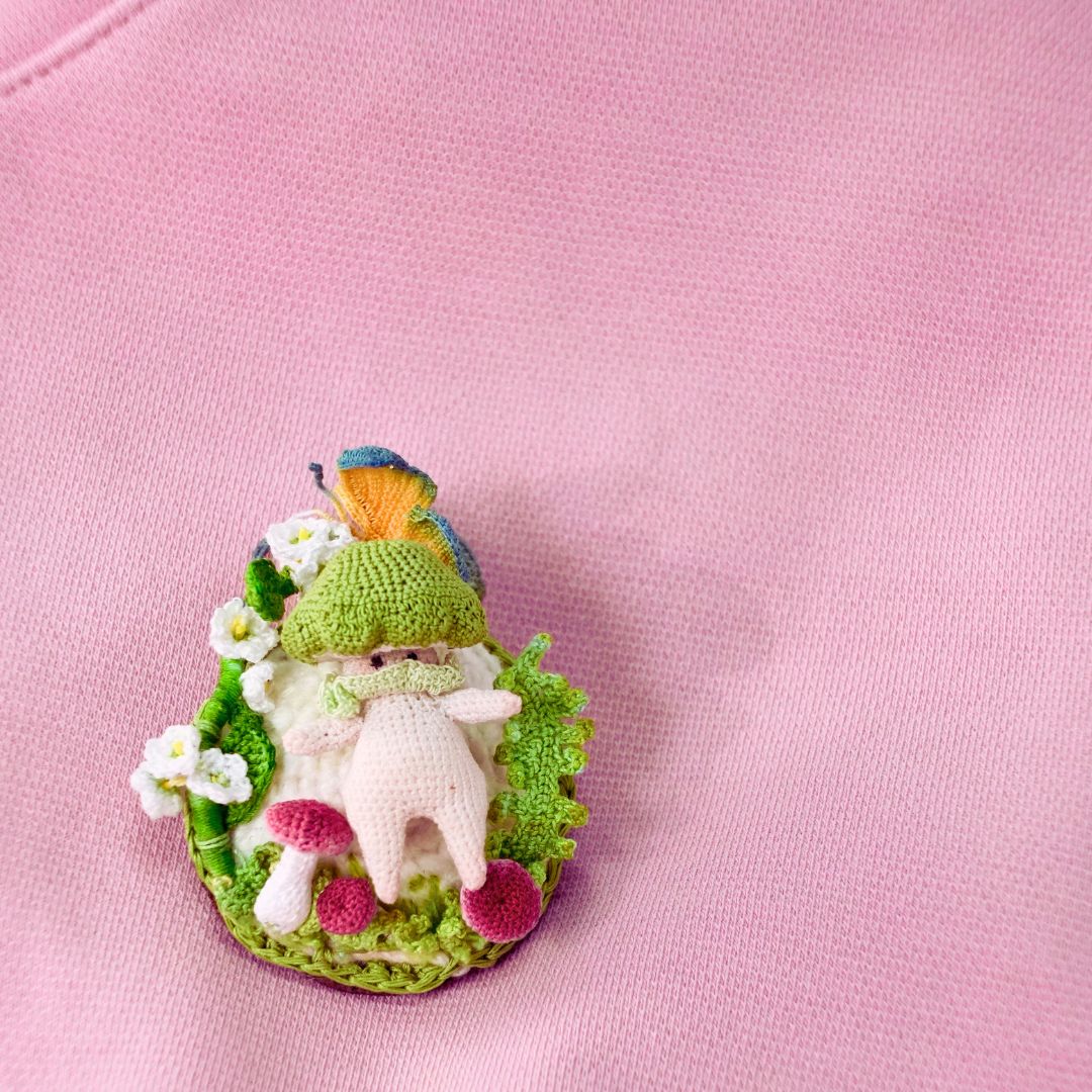 Crochet Mushroom Sprite Brooch
