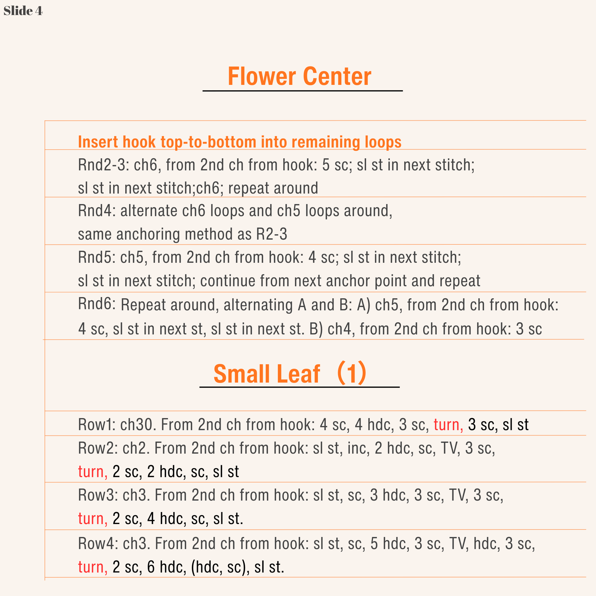 How to crochet the sunflower center and small leaf in miniature scale