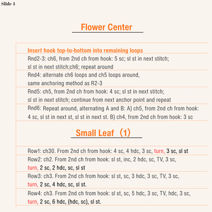 How to crochet the sunflower center and small leaf in miniature scale