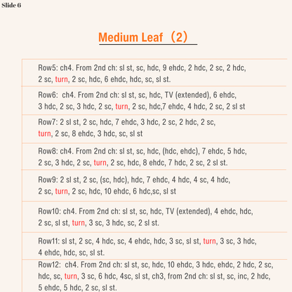 Medium leaf and sunflower bud instructions in step-by-step image format