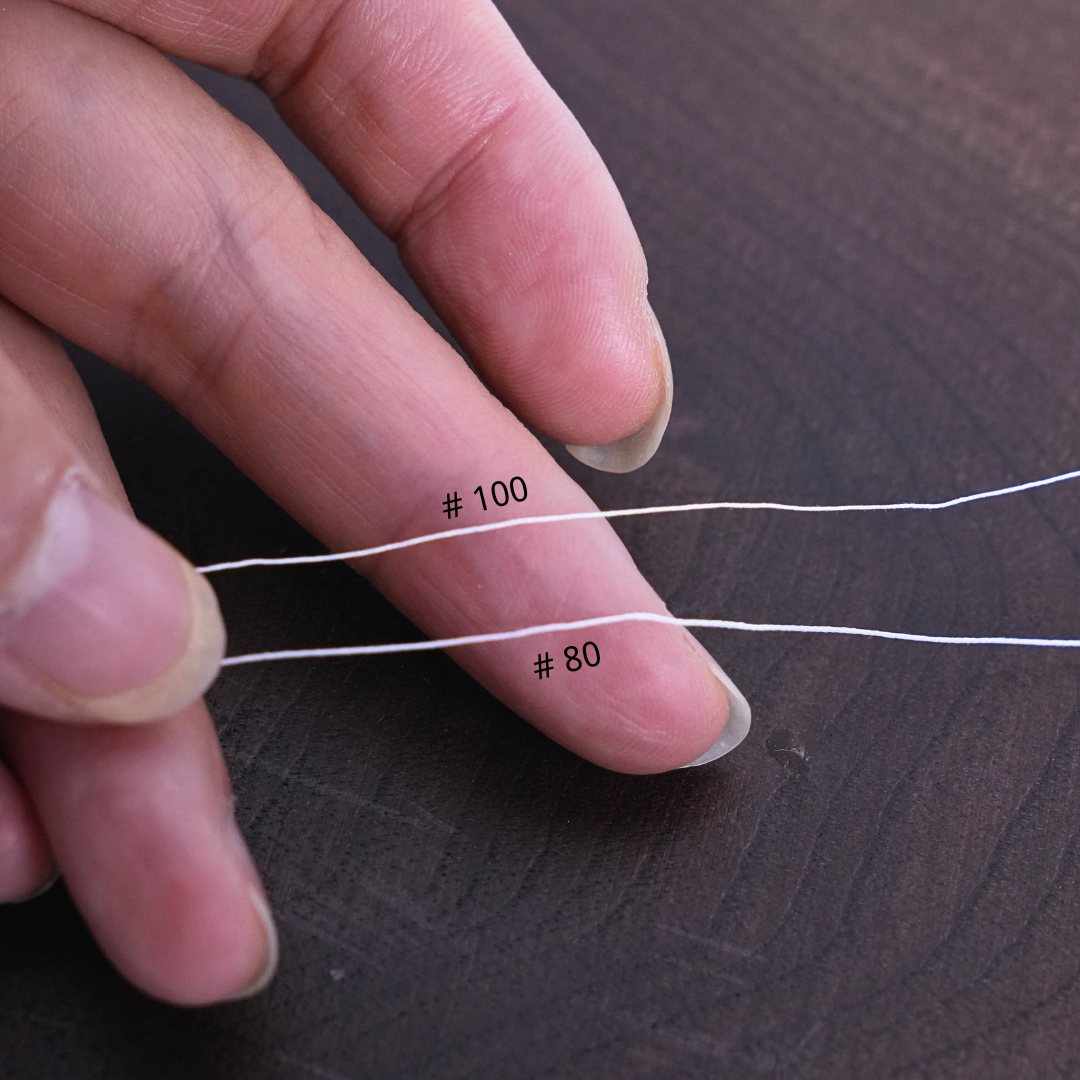 Comparison of size 80 and size 100 micro crochet thread for reference