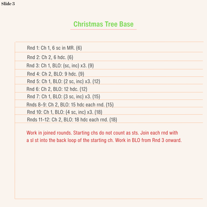 Step-by-step instructions for crocheting the base of the micro crochet Christmas tree earrings pattern