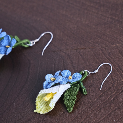 999 silver ear hook detail on micro crochet floral earrings