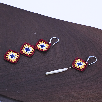 Asymmetrical Granny Square Crochet Earrings with Pearl Drop