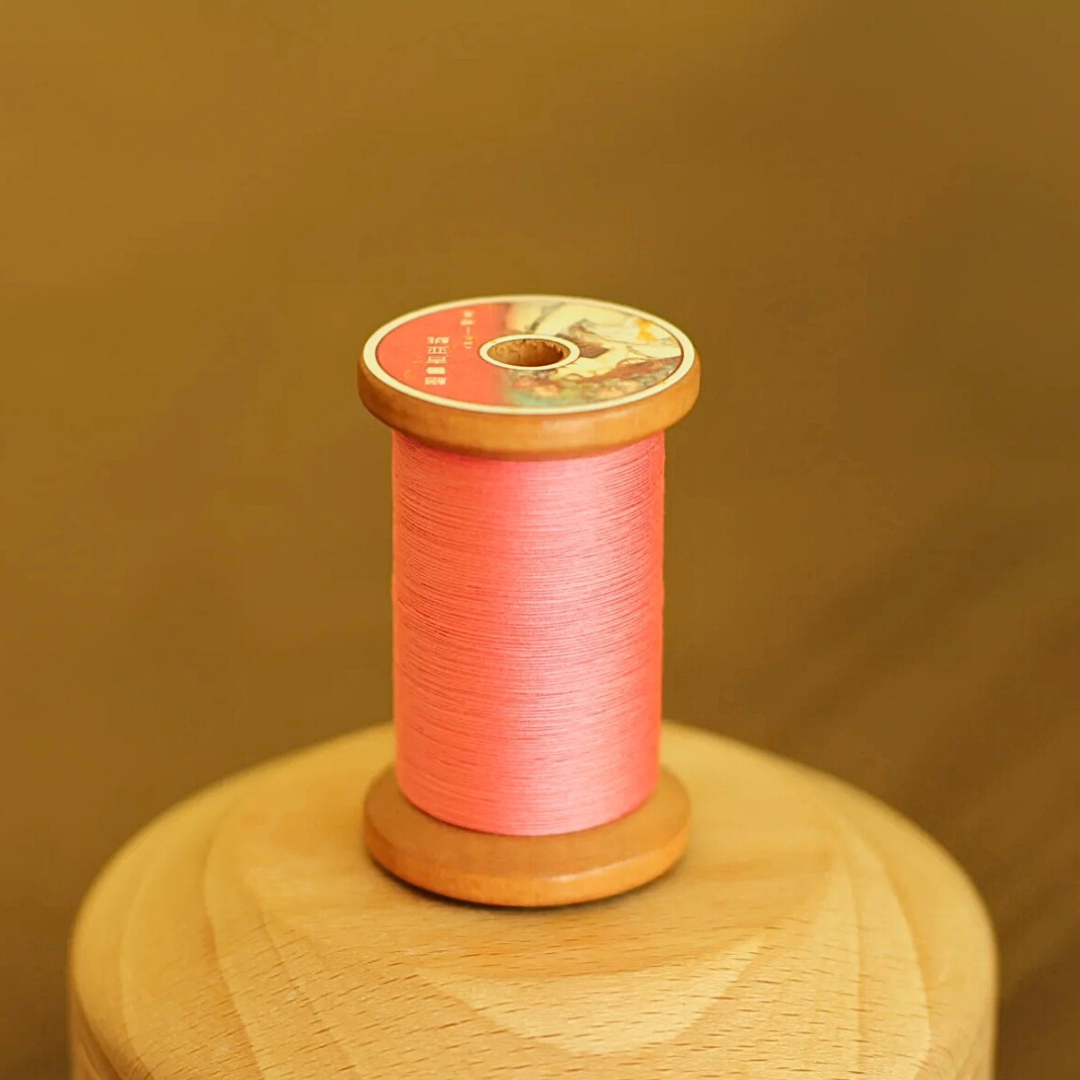 Micro crochet lace thread in deep coral pink, Egyptian cotton, size 100