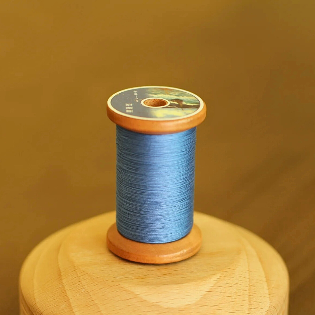 Micro crochet lace thread in denim blue, Egyptian cotton, size 100