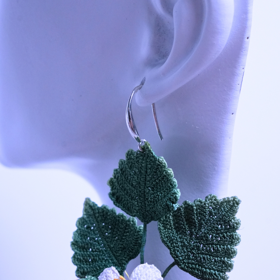 999 silver hypoallergenic hooks and micro crochet strawberry earrings, lightweight and gentle on ears