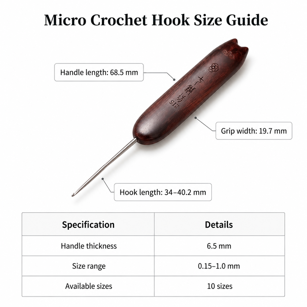 Micro crochet hook size guide for 0.5–1.0 mm fine thread crochet hooks