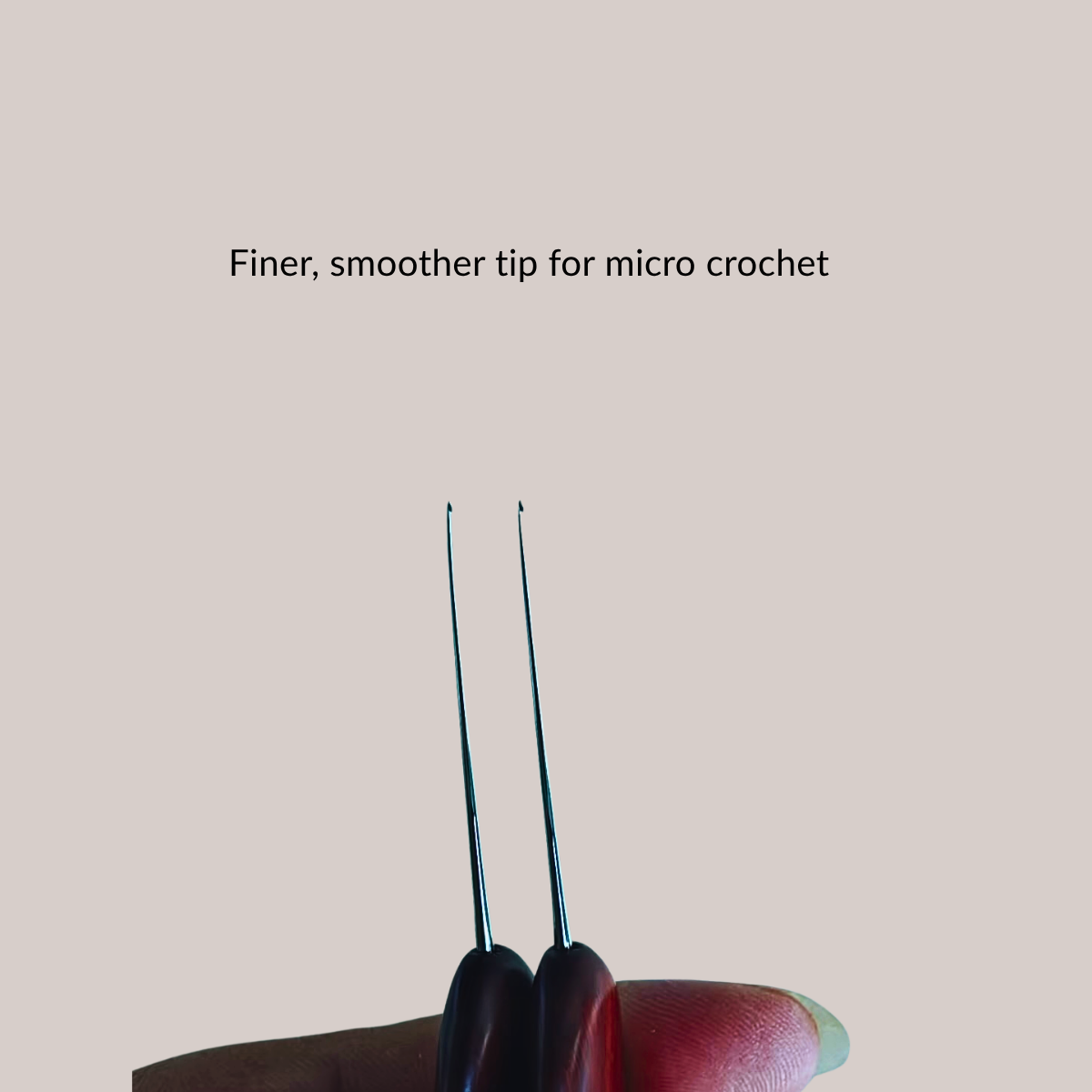 Finer stainless steel tip on advanced micro crochet hook for tiny stitches