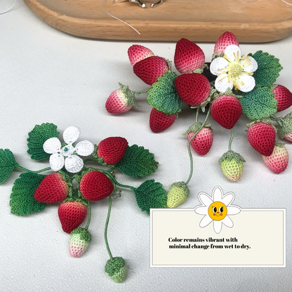 crochet strawberry dyed using cold water fabric dye on cotton thread