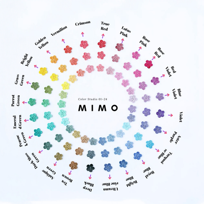 24-color fabric dye set color chart showing vibrant cotton dye shades