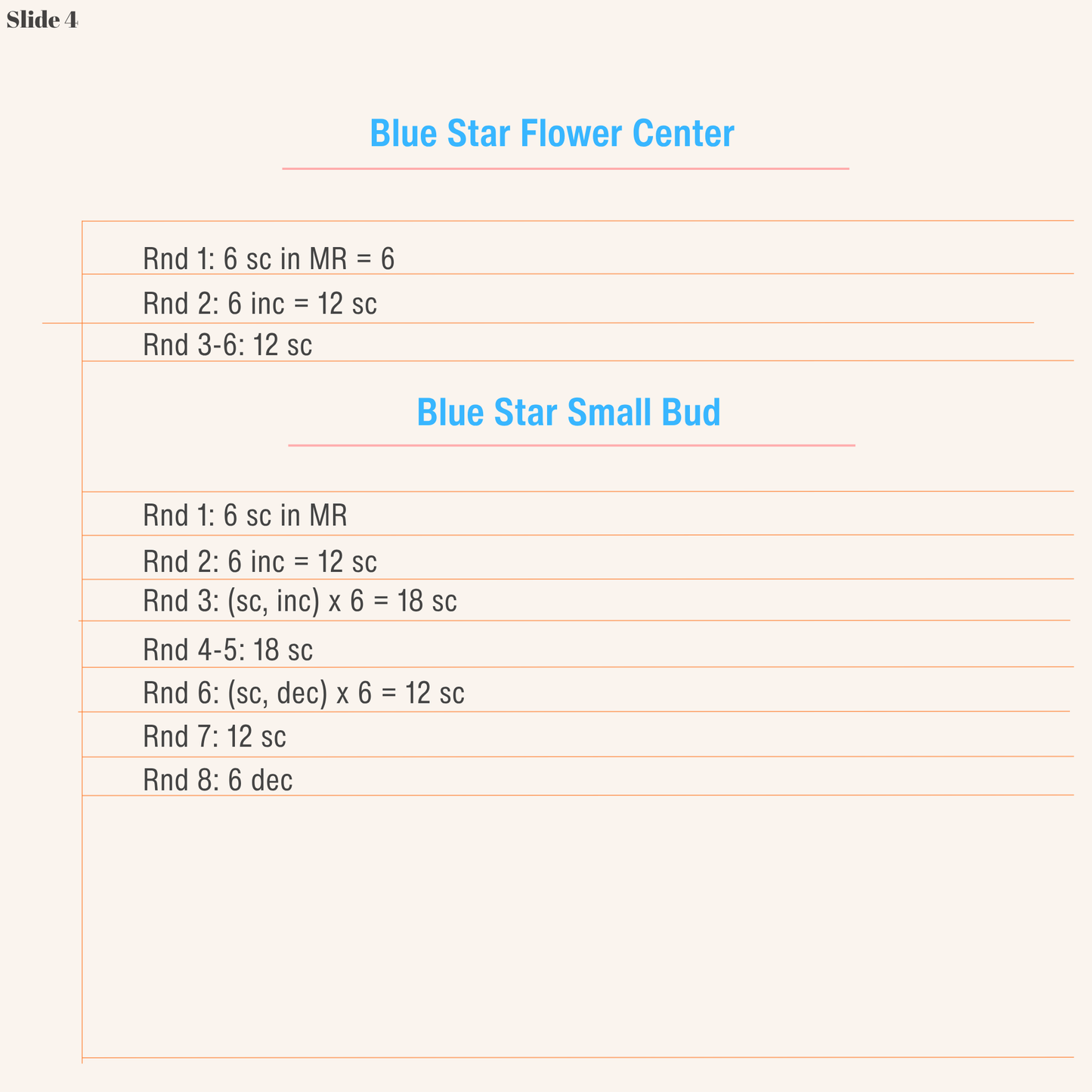 Crochet instructions for the Blue Star Flower center and small bud in a micro crochet pattern