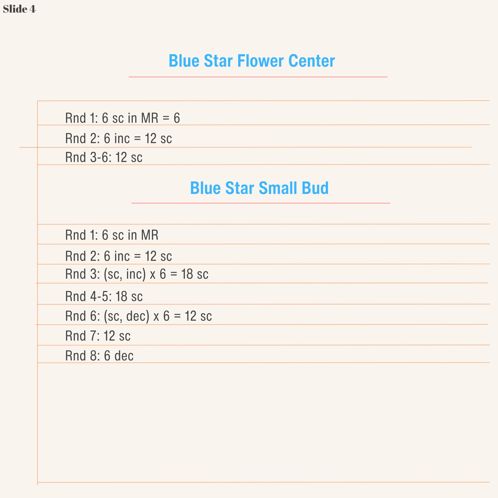Crochet instructions for the Blue Star Flower center and small bud in a micro crochet pattern