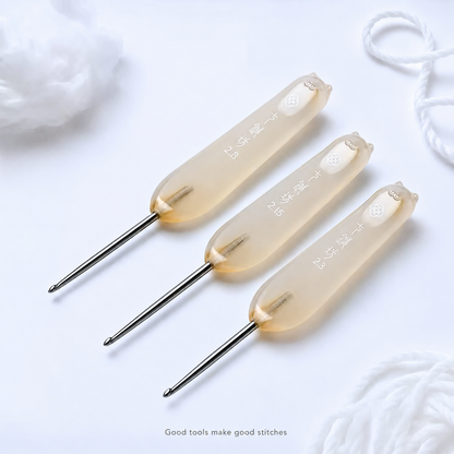 Advanced resin crochet hooks for fine thread crochet with smooth stainless steel tips