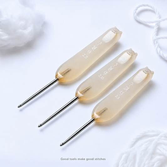 Advanced resin crochet hooks for fine thread crochet with smooth stainless steel tips